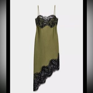 Zara Olive Green Dress with Black Lace